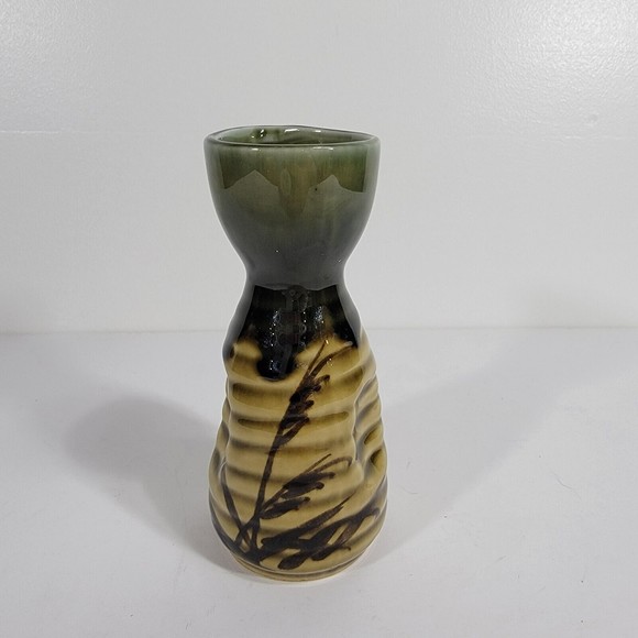Ceramic Japanese Sake Bottle Brown Green 5 Inches Tall - Picture 2 of 6